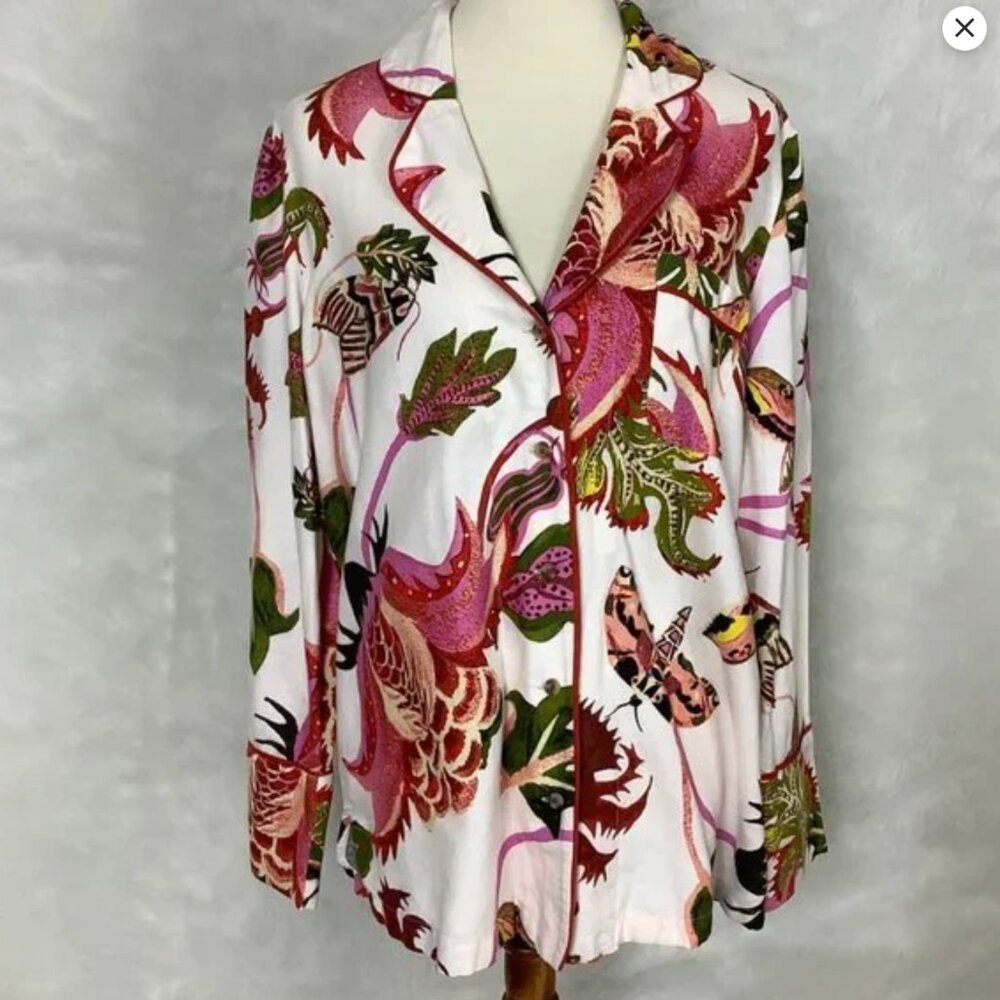 Raphael Balme For Anthropologie Floral Moth PJ Pajama Sleep Top